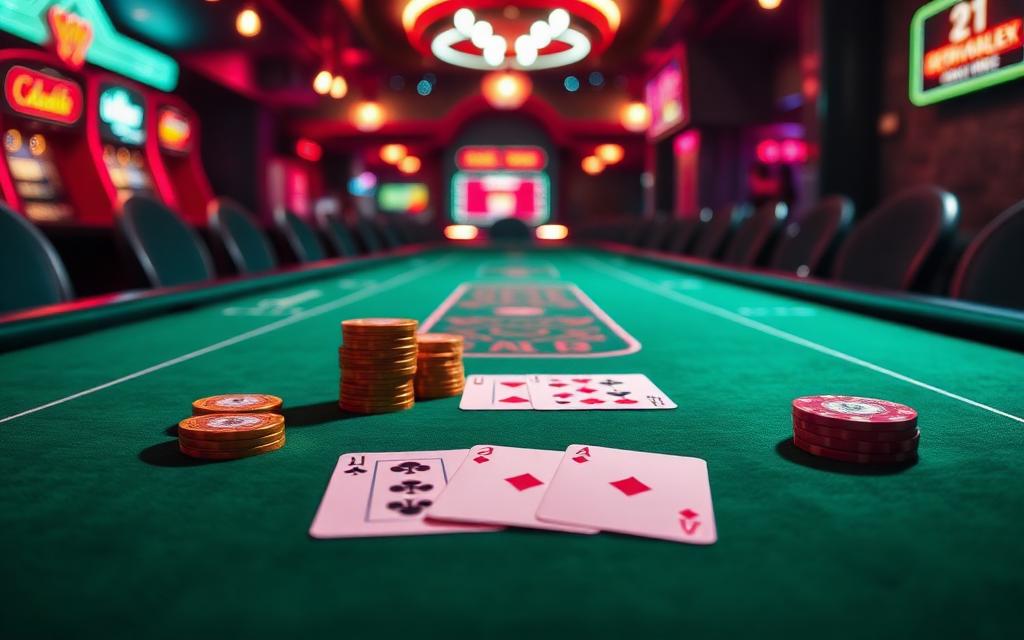 Hyperrealistic poker table with cards and chips