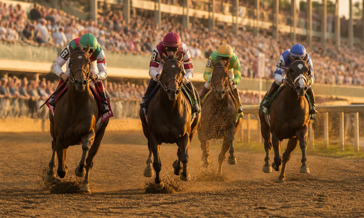 Hyperrealistic horse race finish line